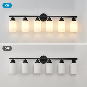 English Elm 6-light Matte Black Linear Wall Sconce White Glass Shades for Bedroom or Vanity W5008P389852