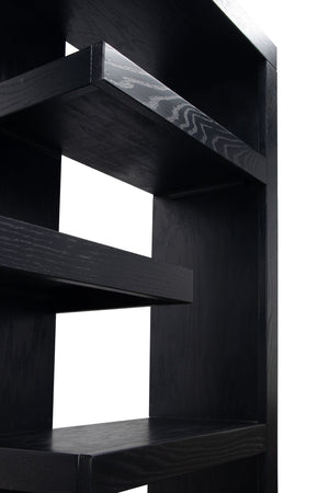 English Elm Laurel Canyon 80" Bookcase — Oak solids & veneers, six alternating shelves, rustic-modern display piece ready Black B108P292284