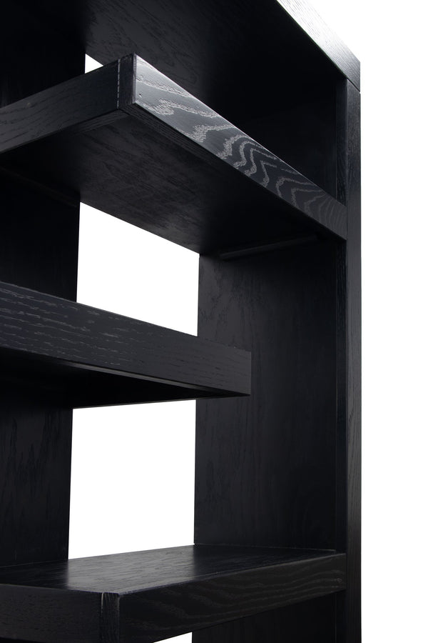 English Elm Laurel Canyon 80" Bookcase — Oak solids & veneers, six alternating shelves, rustic-modern display piece ready Black B108P292284