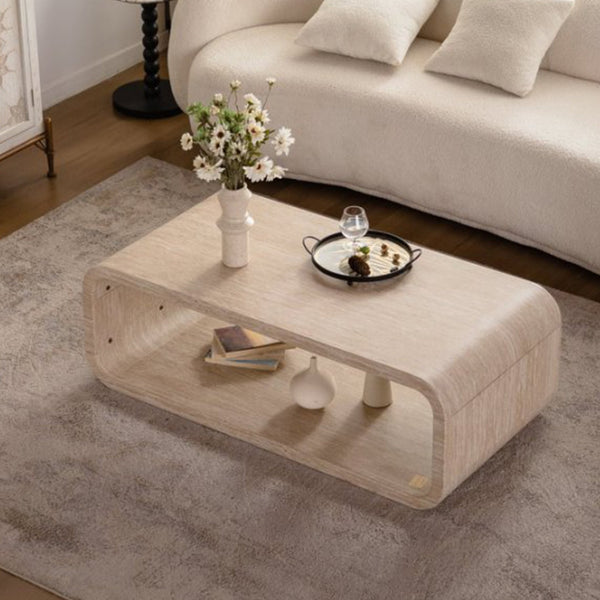 English Elm Modern Racetrack Oval Coffee Table Light Wood Veneer Open Shelf Airy Living Room W3081P352091