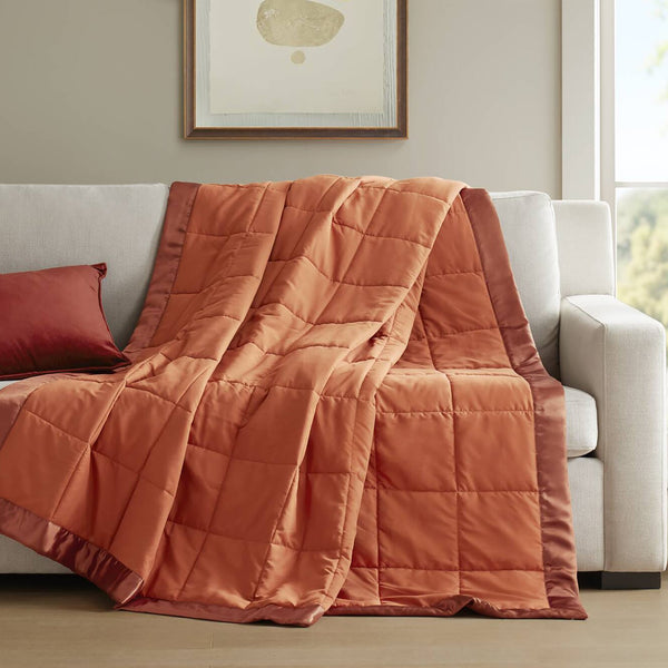 JLA Home Madison Park - Lightweight Down Alternative Blanket with Satin Trim for All-Season Comfort, Moisture-Wicking & OEKO-TEX Certified Orange MP51-8649