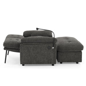 English Elm Leisure Chenille Two Seat Reclining Sofa with Usb Port Storage Ottoman Padded Armrests Gray W487S00522