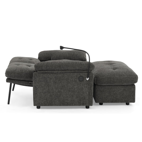 English Elm Leisure Chenille Two Seat Reclining Sofa with Usb Port Storage Ottoman Padded Armrests Gray W487S00522