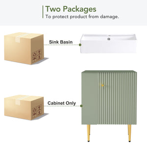 English Elm 21.6" Green Bathroom Vanity with Ceramic Sink, Left Side Storage, Gold Legs, Soft-Close, Modern Finish SV000007AAF