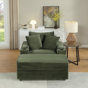 English Elm sofa Oversized Corduroy Deep-Seat Chaise with Ottoman and Lumbar Support — Plush, Sturdy Comfort Green W1420S00012