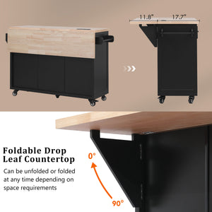 English Elm K&k Farmhouse Rolling Kitchen Island Drop Leaf Power Outlet Five Drawers Cabinet Storage Black N707S263094B