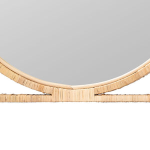 English Elm Japandi Round Rattan Wall Mirror Openwork Square Frame Organic Handcrafted Accent B2750P420418