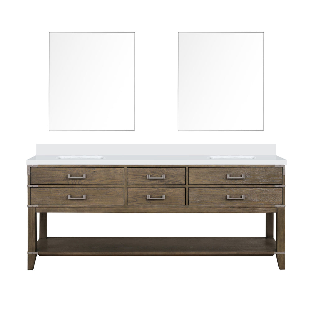 English Elm Grey Oak Double Bath Vanity Set With White Quartz Top & Matching 36" Mirrors For Stylish Storage B2731S01656