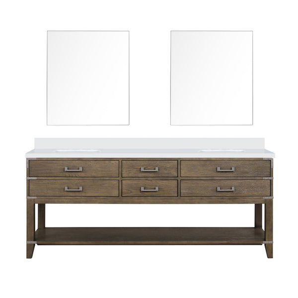 English Elm Grey Oak Double Bath Vanity Set With White Quartz Top & Matching 36" Mirrors For Stylish Storage B2731S01656