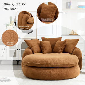English Elm Oversized Memory Foam Chenille Bean Bag Sofa with Ergonomic Back Support, 3 Large & 2 Small Pillows Orange W395P359410