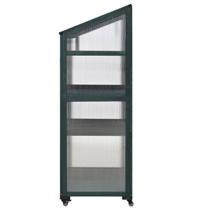 English Elm Topmax Fir Wood Portable Greenhouse with Polycarbonate Panels Adjustable Shelves and Casters N717P221494F