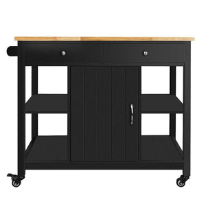 English Elm 40" Kitchen Island Cart with Solid Rubber Wood Top, Locking Casters, Drawers & Towel Rack Black T3771P372625
