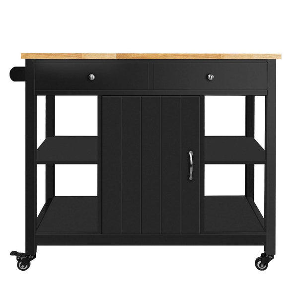 English Elm 40" Kitchen Island Cart with Solid Rubber Wood Top, Locking Casters, Drawers & Towel Rack Black T3771P372625