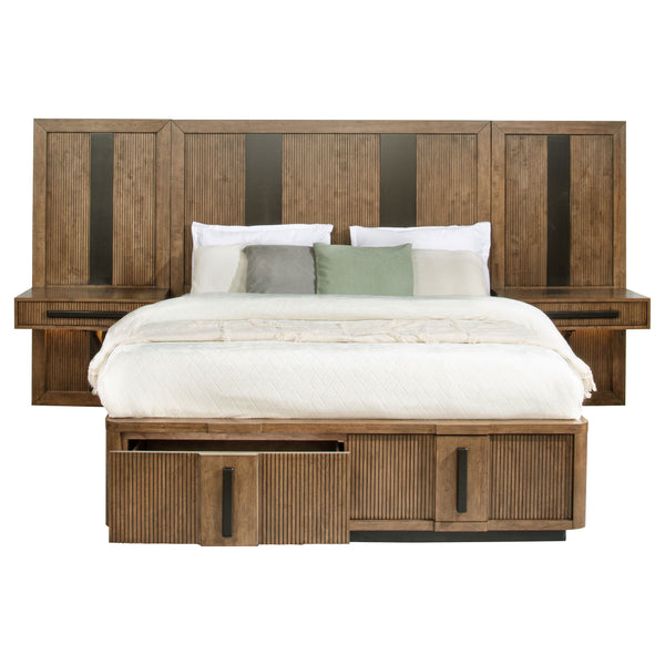 English Elm Moraga Fluted Ash Veneer California King Storage Bed with Wall Panel Nightstands B062S01834