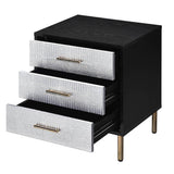 English Elm Black, Silver and Gold 3-Drawer Nightstand With Metal Leg