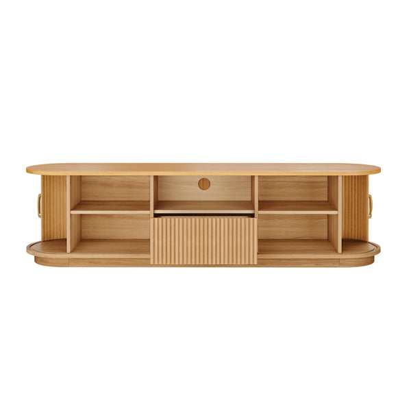 English Elm Vintage Farmhouse Media Console with Slatted Sliding Doors and Brass Hardware for Living Room Natural N721P427206D