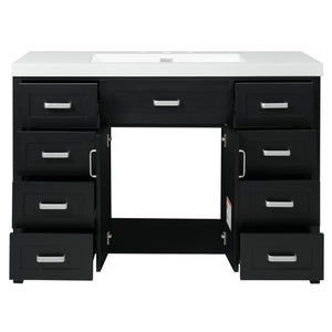 English Elm Christopher Knight Home® - 48" Bathroom Vanity with Sink Combo | 2 Doors 8 Soft-Close Drawers, Resin Top, Pine Legs Black N759S337621B