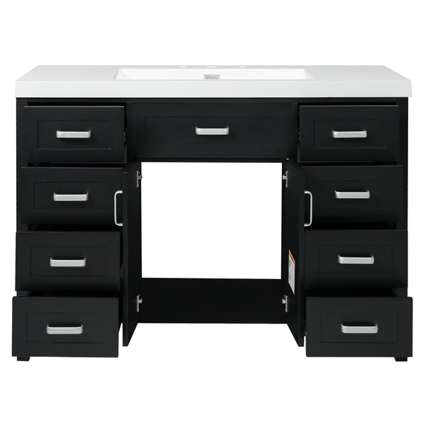 English Elm Christopher Knight Home® - 48" Bathroom Vanity with Sink Combo | 2 Doors 8 Soft-Close Drawers, Resin Top, Pine Legs Black N759S337621B