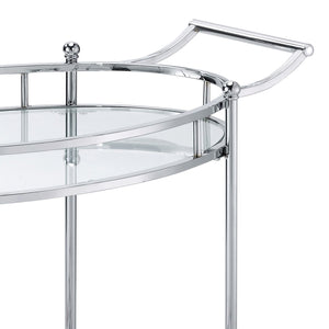 English Elm Jinx Clear Glass & Chrome Serving Cart with Wheels and Stop, Two-Tier Modern Bar Cart for Entertaining elegant mobile display piece B2726P255375