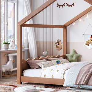 English Elm Queen House Shaped Floor Bed Solid Pine Frame Montessori Kids Bedroom No Box Spring W1580P438812