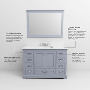 English Elm Dark 48 in. Single Bath Vanity in Grey with Cultured Marble Top, Soft-Close Drawers, Mirror Included B2731S00733