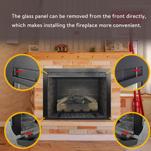 English Elm 28 Inch Recessed Electric Fireplace Insert with 3d Flames Infrared Heat and Sound W1769P191328