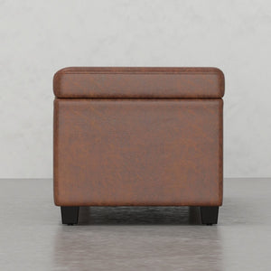 English Elm Lincoln Extra Large Storage Ottoman Bench with Distressed Saddle Brown Vegan Leather, 54" Wide, Stitched Design, Child-Safe Hinge B2732P253623