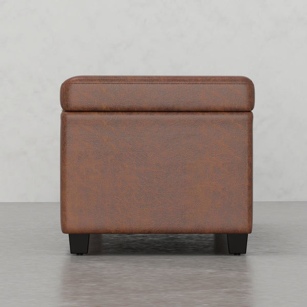 English Elm Lincoln Extra Large Storage Ottoman Bench with Distressed Saddle Brown Vegan Leather, 54" Wide, Stitched Design, Child-Safe Hinge B2732P253623