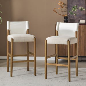 English Elm Christopher Knight Home® - 28.5'', Solid Wood Bar Stool Set of 2 with White Polyester Cushion, 28.5'' Counter Height Modern Rustic Appeal N780P271400W