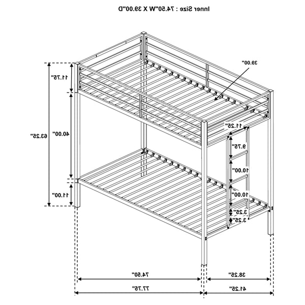 English Elm Metal Twin Over Full Bunk Bed Steel Frame with Guardrails for Kids or Guest Rooms B016P469269