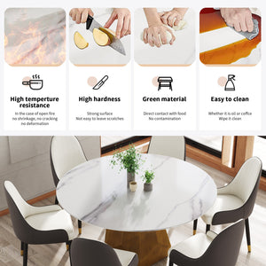 English Elm 59.05" Round Marble Dining Table - Elegant Artificial Marble For 6-8 People In White Finish W1535S00371