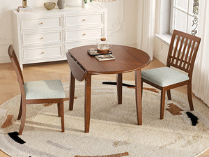 English Elm 3-piece Folding Round Dining Set with Upholstered Chairs for Compact Apartment Spaces N752S000618D