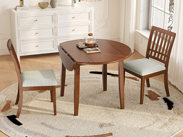 English Elm 3-piece Folding Round Dining Set with Upholstered Chairs for Compact Apartment Spaces N752S000618D