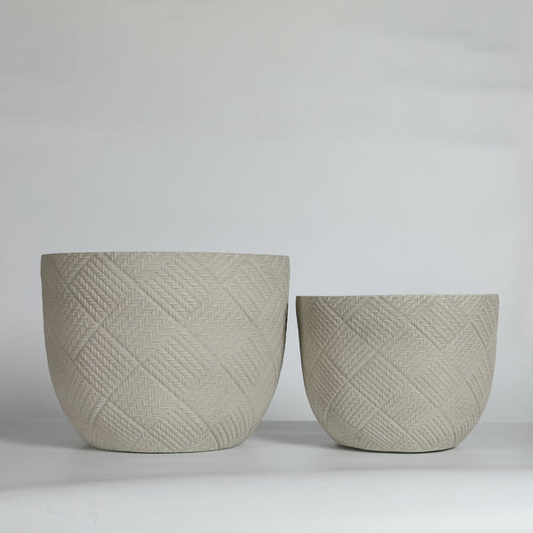 English Elm Round Handcrafted Concrete Planter Set Textured Matte Finish Patio Entryway Garden W347P449331
