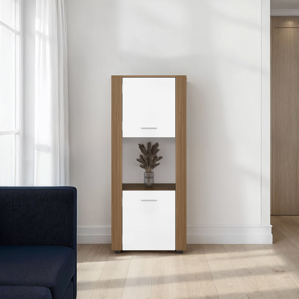 English Elm Hyder Two-tone Oak Vertical Bookcase with Concealed Doors and Open Display Shelf B097P474311