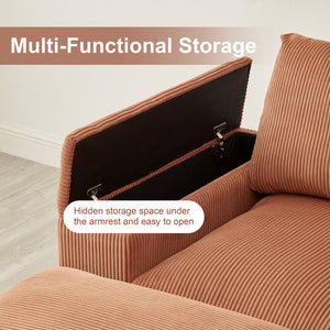 English Elm 122"l Corduroy Sectional with Dual Ottomans Modular U-shape Sofa for Modern Living Orange W1669S00022