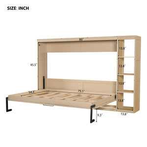English Elm Full Full Size Murphy Bed with Bookshelf and Fold-Down Work Surface, Space-Saving LVL/MDF Design Natural GX002220AAN