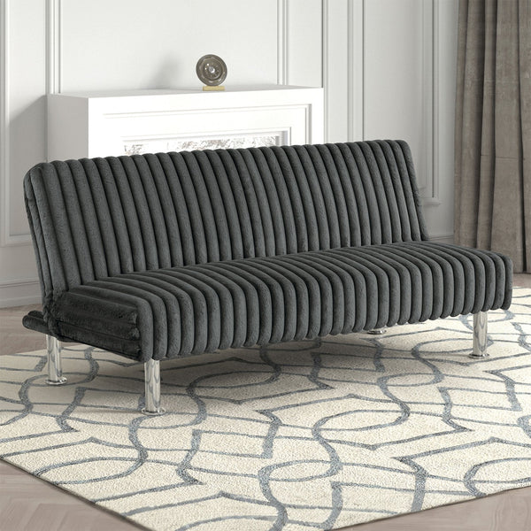 English Elm Charcoal Futon Sofa Bed - Contemporary Convertible Couch with Chrome Metal Support Legs, Foam Comfort Charcoal 67 L x 41 W x 9 H B2741P364367