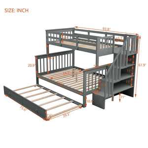 English Elm Stairway Twin Over Full Bunk Bed with Trundle Stair Storage and Guard Rail LT000119AAE-1