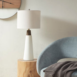 INK+IVY Tristan Modern/Contemporary Triangular Ceramic and Wood Table Lamp II153-0129 White Base/Cream Shade