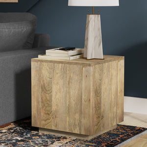 English Elm Lockhart Solid Mango Wood Square Side Table Handcrafted Natural Grain Living Room Accent B136P420275