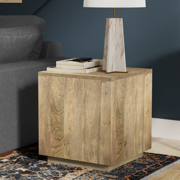 English Elm Lockhart Solid Mango Wood Square Side Table Handcrafted Natural Grain Living Room Accent B136P420275