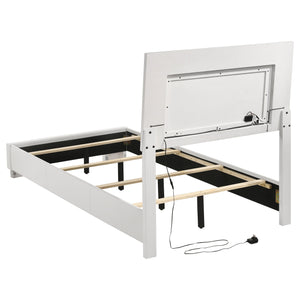 English Elm Dulcey White High Gloss 4-Piece Twin Bedroom Set With Led Lighting, Storage & Faux Leather Comfort B062S01336