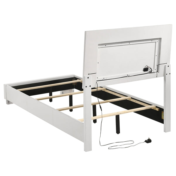 English Elm Dulcey White High Gloss 4-Piece Twin Bedroom Set With Led Lighting, Storage & Faux Leather Comfort B062S01336