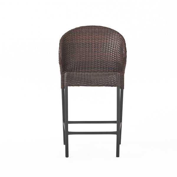 English Elm Rattan Outdoor Counter Stools Set of 4 Pe Wicker Iron Frame Resort Pool Deck N772P368971D