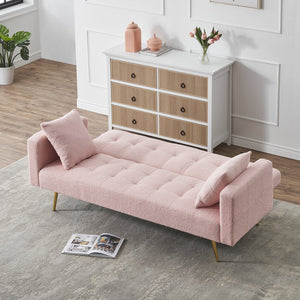 English Elm 71.7 Cozy Teddy Fleece Sofa Bed with 2 Plush Throw Pillows, 3-Seater Convertible Sleeper, 500lb Capacity Pink W3356P298512