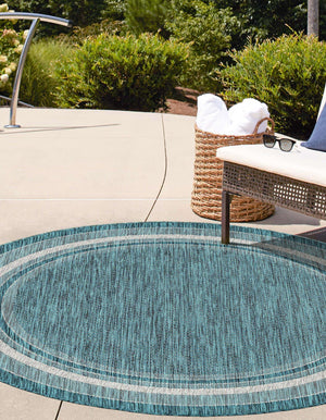 Unique Loom Outdoor Border Soft Border Machine Made Border Rug Teal, Ivory/Gray 13' 0" x 13' 0"