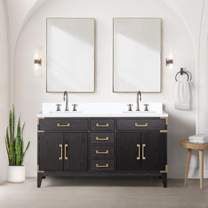 English Elm Black Oak Double Bath Vanity 60" W X 22" D With Cultured Marble Top, Soft-Close Drawers & Cabinets B2731P260936