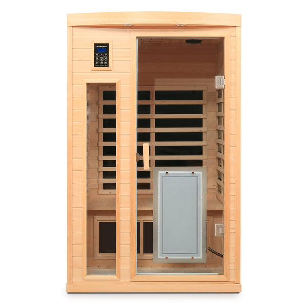 English Elm Low Emf Hemlock Two Person Far Infrared Sauna with Glass Door Heating Panels W632P501519