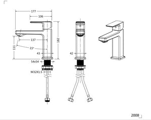 English Elm Gun Gray Single Hole Bathroom Faucet - Modern Sink Fixture With Easy Install & Two Hoses Included T3177P289655